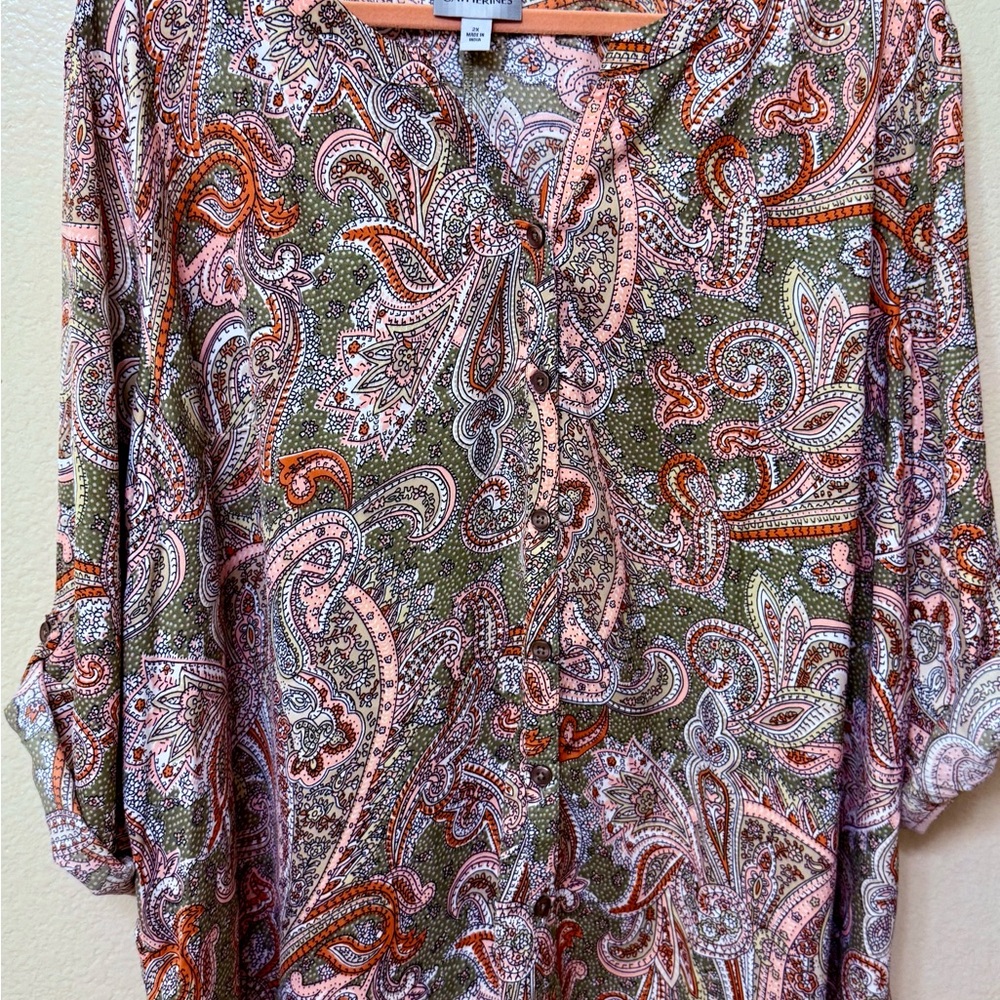Catherines Purple and Pink Flutter Sleeve Blouse